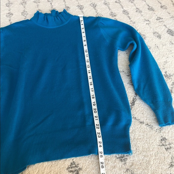 Vintage 1980s Sears Fashion Place High Neck Ruffles Blue Sweater - Picture 7 of 8